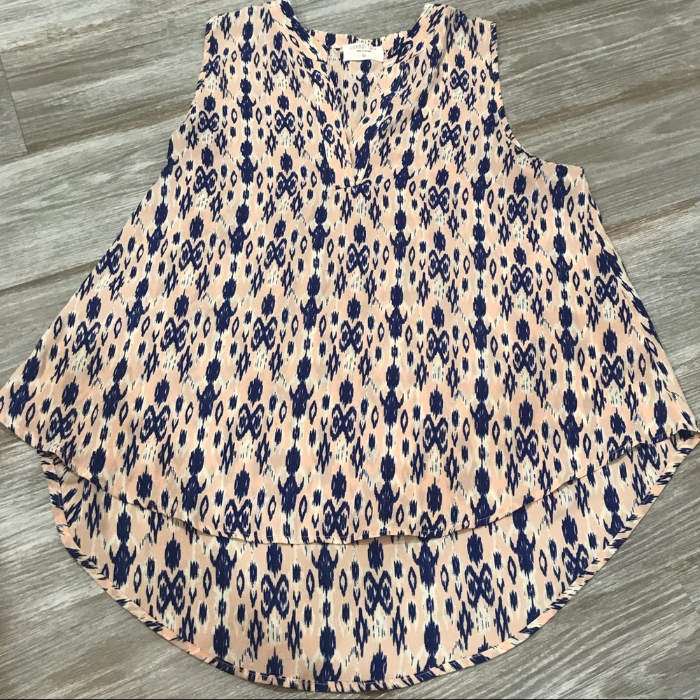 Sienna Sky pink and blue pattern tank top blouse